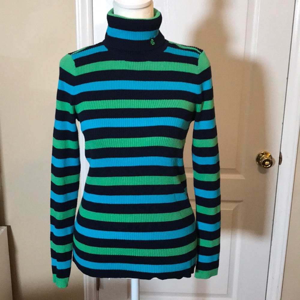Bin5 Ralph Lauren turtleneck blue green stripe